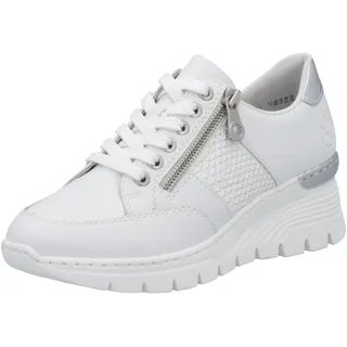 Rieker Keilsneaker, Halbschuh, Freizeitschuh, Schnürschuh, Sneaker mit Reißverschluss silberfarben|weiß 42 EU