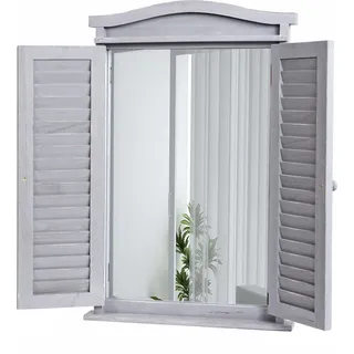 Mendler Wandspiegel Badspiegel Badezimmer Spiegelfenster mit Fensterläden, 71x46x5cm shabby grau - Grau