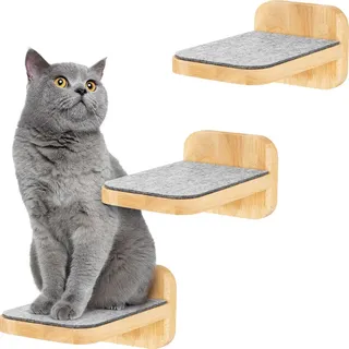 Happy Pet HAPPYPET Katzentreppen 3er-Set für Wandmontage - Nachhaltiges Hartholz, Designer Kletterwand Katzen, Katzentreppe mit Filzbezug, Katzenleiter, Katzenwand zum Klettern, Catwalk Natur 3x Stufen M 22 x 15 cm