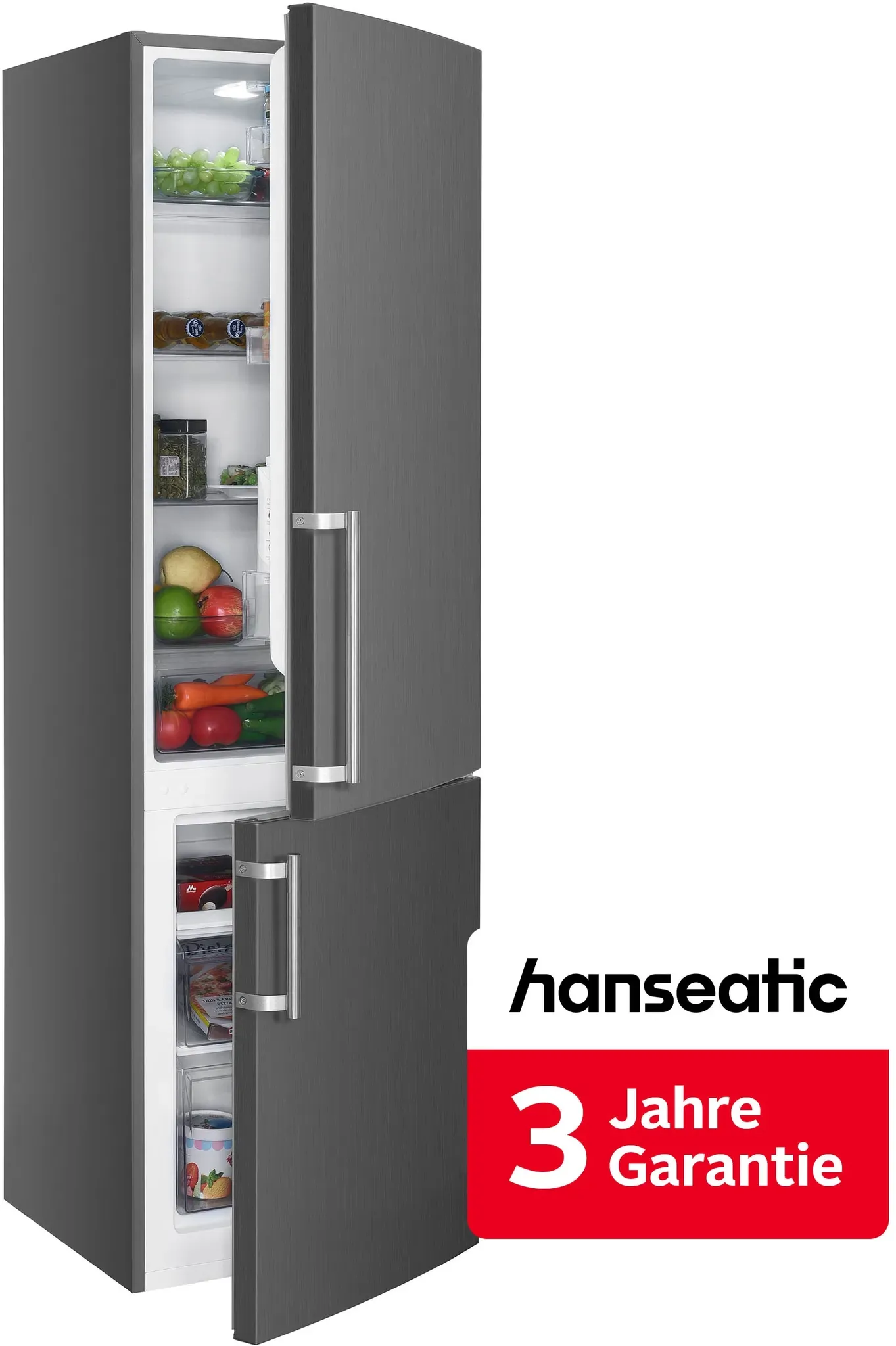 HANSEATIC Kühl-/Gefrierkombination, Energieeffizienz: D, silber (edelstahl optik), Rechtsanschlag, wechselbar, Kühlschränke, inkl. 3 Jahre Herstellergarantie, Kühl-/Gefrierkombination, Topseller