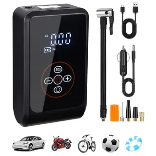 Bixury Elektrische Luftpumpe 150 PSI, 4000mAh Fahrradpumpe Elektrisch 3-in-1 Tragbare, Akku Luftpumpe Fahrrad Mit Digital LED Anzeige,LED Licht, 4 Modi,Geeignet für Auto, Fahrräder, Motorräder, Bälle