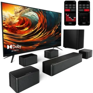 ultimea 7.1 Surround Sound System für TV, mit Dolby Atmos, App Steuerung, 4 kabelgebundene Surround-Lautsprecher, Soundbar für Smart TV mit Wireless Heimkino Sound System, Poseidon D80