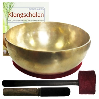 Therapie KLANGSCHALE 2000-2200g + BUCH Peter Hess 5-tlg Klangmassage SET. GROSSE BECKENSCHALE Handarbeit NEPAL + Klöppel + ZUBEHÖR. 70192-8