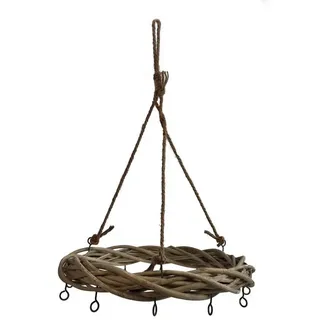 Spetebo Rattan Deko Kranz zum Hängen - 35 cm inkl. Kordel mit 12 Haken zum selber dekorieren - Hängedeko Deckenkranz Weihnachtskranz