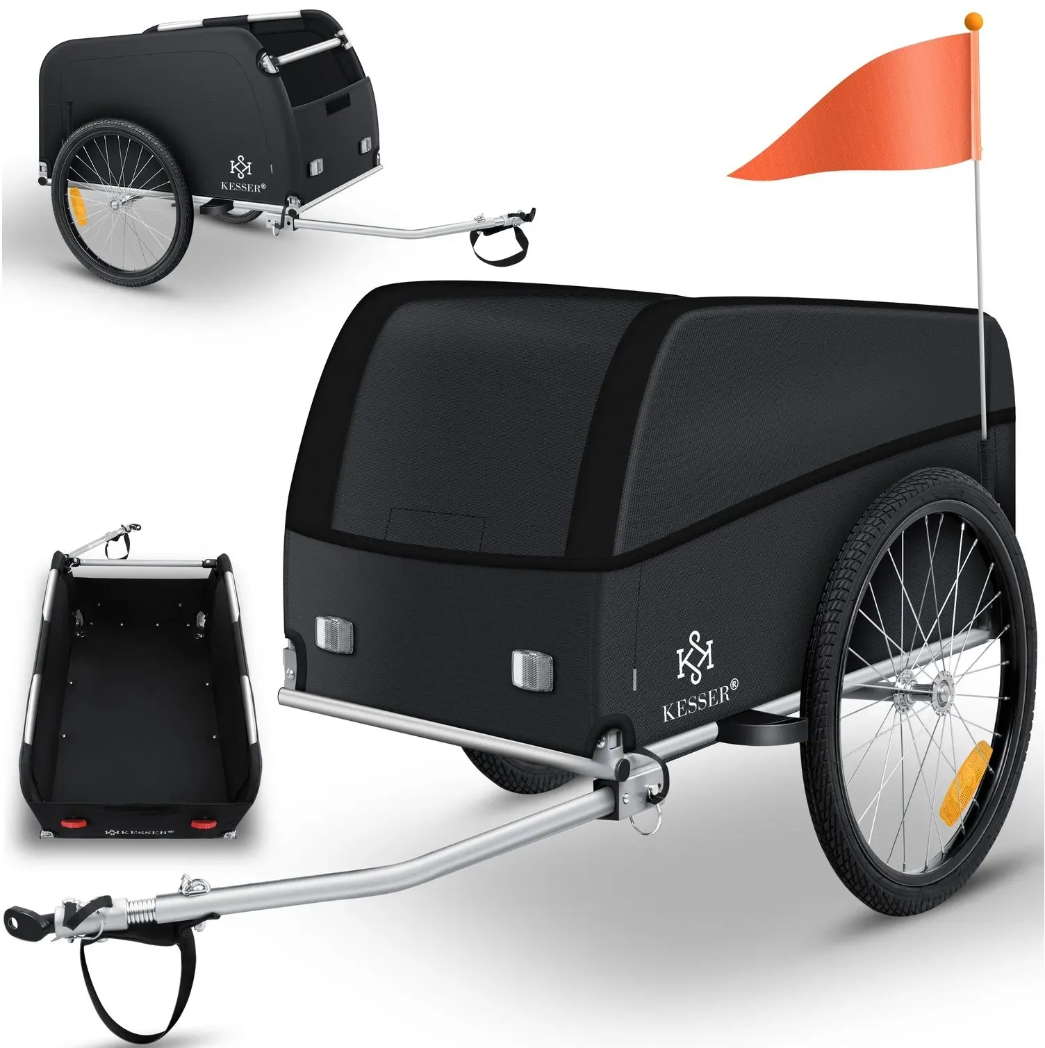 KESSER® Fahrradanhänger Lastenanhänger Transportanhänger Hochdeichsel mit Kupplung, Inkl. Abdeckung  Klappfunktion Hochdeichsel Anhänge für Fahrrad Transportbox mit 120 Liter Max. 40 kg