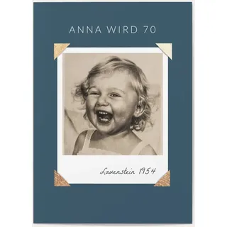 Einladungskarten zum 70. Geburtstag Blau online gestalten und bestellen - Portrait | Wunderkarten.de