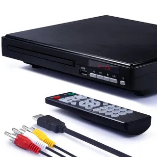 Sukinum DVD-Player für Fernseher, 1080P HD-DVD-Player für Zuhause, alle Regionen, kostenloser kompakter Mini-CD-Player mit HDMI- und AVI-Kabel, USB-2.0-Anschluss, Fernbedienung, integriertes PAL