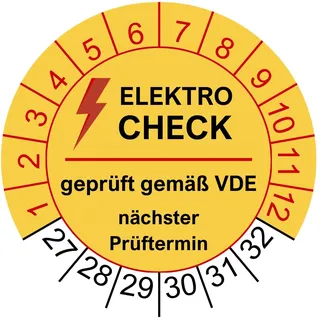 200 Prüfplaketten Elektrocheck 2026-30mm - nachhaltig - 2027 bis 2032 - gelb - geprüft gemäß VDE - Nächster Prüftermin - Aufkleber Prüfaufkleber Prüfetiketten E-Check Elektrocheck (200 Stück)