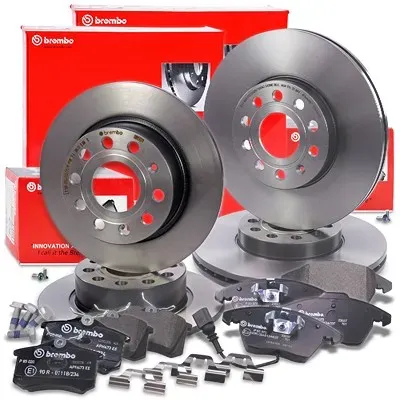 Brembo Bremsscheiben +Bremsbeläge vorne+hinten [Hersteller-Nr. 40278895] für Skoda, VW, Audi, Seat