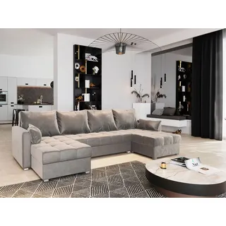 Masseno Ecksofa NAKO mit Schlaffunktion U-Form, Sofa mit Bettkasten, Wohnzimmersofa, Couch, Soffa, Bettsofa, Couchgarnitur- Beige, PAROS 02 - Schwarz