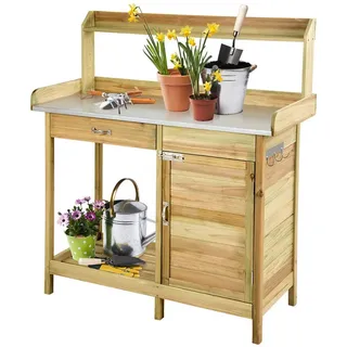 COSTWAY Pflanztisch, mit Schrank, Regal, 3 Haken, Schublade