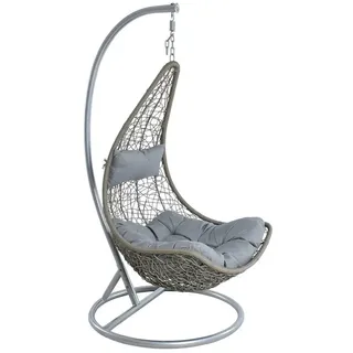 Estexo Hängesessel Polyrattan Hängekorb mit Gestell Hängestuhl Hängeschaukel Korb grau - Grau, Silber