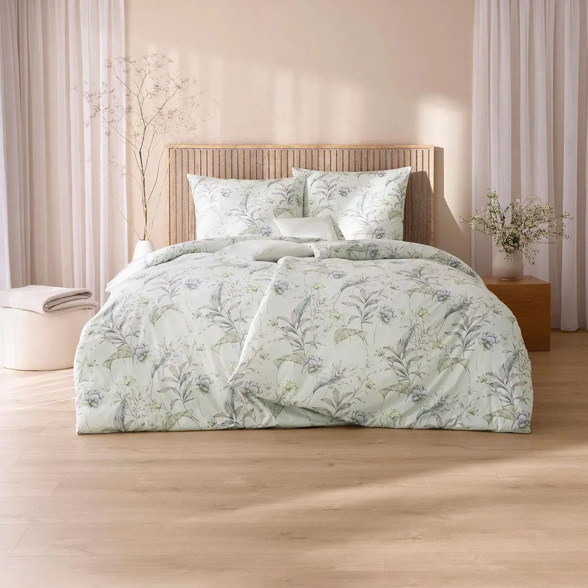 Estella Mako Interlock Jersey Bettwäsche Susanne mint Kissenbezug einzeln 40x80 cm - grün;blau