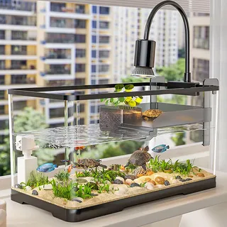 Schildkröten-Tank-Set, Schildkrötenaquarium Mit Schwimmender Plattform, Schildkröten-Aquarium Mit Licht, Filter, Farbigen Felsen Und Kleine Pflanze Reptilien Aufzuchtbox Für Schildkröten(S)