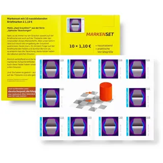 10 Stück 1,10 EUR postfrische nassklebende Briefmarken | Frankaturware für Standardbriefe ins Ausland (EU + Welt) Markenset (Motiv: "Zwei Grautöne?")