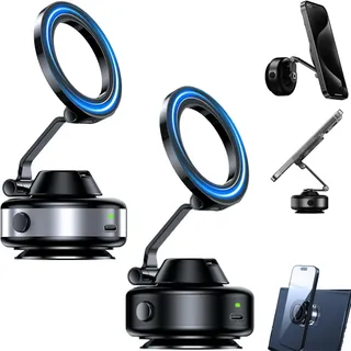 DZ'HUE Snapmount Handy Halterung, Elektrisch Snap Mount Handy Halterung, SelbstschließEnder Magnetischer Autohandyhalter mit Vakuumverschluss, 360°-Drehung, Ultrakompakt und Faltbar (Schwarz+Silber)