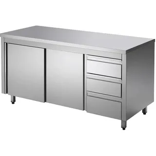 GastroHero Edelstahl-Arbeitsschrank ECO mit Flügeltür und 3 Schubladen 12x7