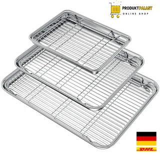 Wildone Backblech Set 3 Pfannen + 3 Gestelle), Edelstahl-Backform mit Kühlgitter