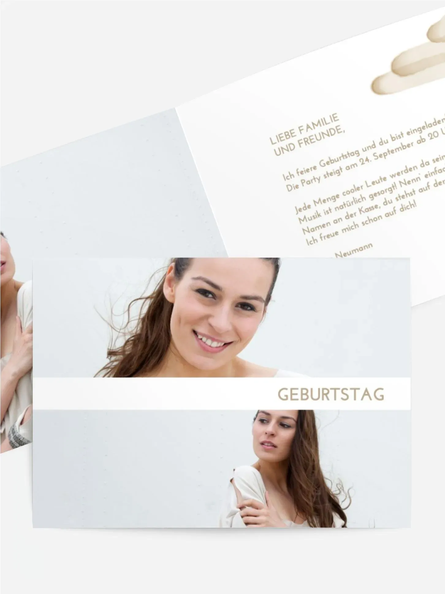 Geburtstagseinladung selbst gestalten mit Spruch und Fotos im Onlinedesigner bei Meine-Kartenmanufaktur.de
