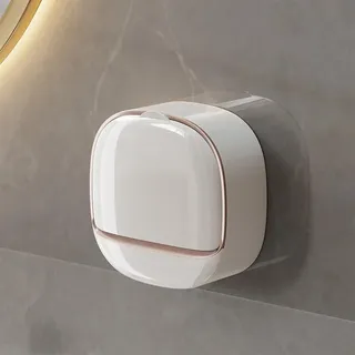 wasserdichte Seifenschale Mit Ablaufbox, Seifenhalter Mit Ablauf Und Deckel, Selbstklebender Seifenhalter, Wandmontage, Stangenschalenhalter, Seifenbox for Dusche, Badezimmer (Color : White)