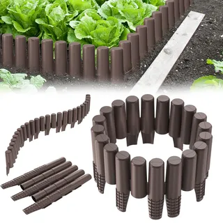 YARDIN Rasenkante Palisade Gartenpalisade Holzoptik Beeteinfassung Kunststoff Beetumrandung Flexibel Beetzaun für Gärten, Beete Wege 8,4m 30 Stück,