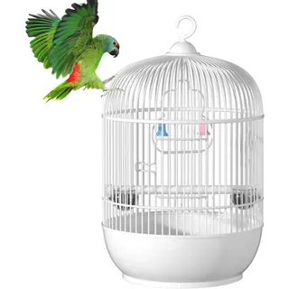 Tragbarer Runder Käfig Für Vögel - Vogelträger -Reisekäfig Mit Haken, Trennwand (mit Füßen) Und Schubladenschalen, Kleine Vogelkasten Für Kanarien, Brudeln, Finken