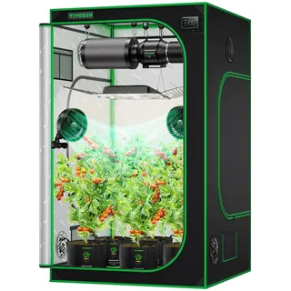 VIVOSUN Growzelt 120x120x200cm Grow Tent aus hochreflektierendes Mylar mit Sichtfenster und Bodenwanne für Hydroponik und Indoor-Anbau S448 Grow Zelt passend für VS4000/VSF4300