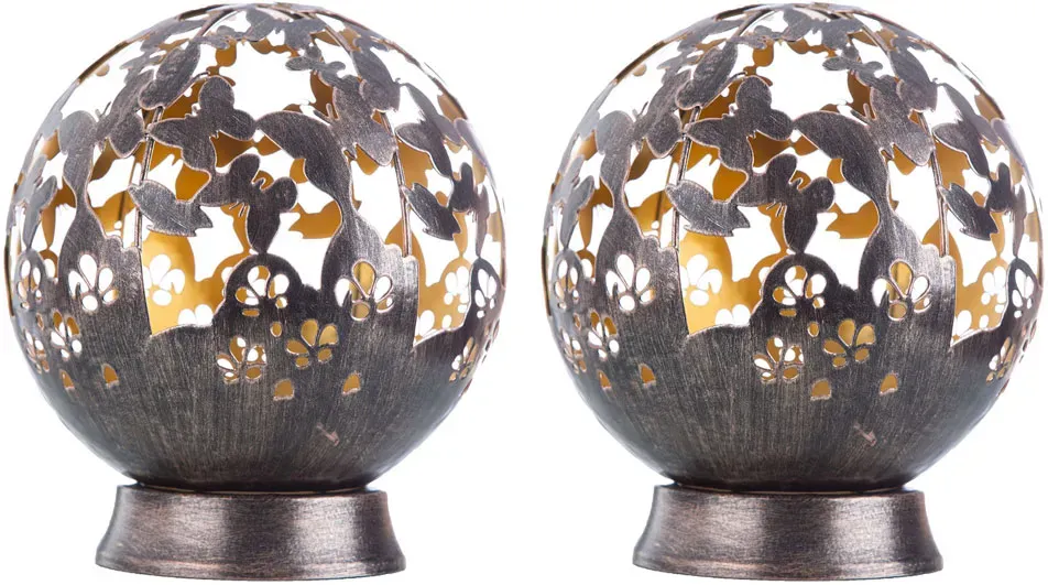 Solarlampen für Außen Balkon Deko Gartendeko Metall Solarleuchte Outdoor, Schmetterling Blumen Design, schwarz, LED, DxH 20 x 22,5 cm, 2er Set