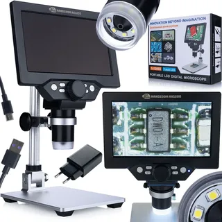 Rosfix Nanozoom Ax1200 – Digitales Mikroskop, 7"-lcd-display  12 Mp  Full Hd (1080p)  1200-fache Vergrößerung  Led  Usb  Microsd  Aluminiumstativ  Polnische Sprachausgabe