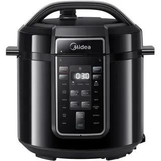 Midea Elektrischer Schnellkochtopf 6L, 9-in-1 Multikocher mit 14 Funktionen, Joghurtbereiter, Reiskocher, Slow Cooker, Sous Vide, Dampfgarer, Nudelkocher, Edelstahl Innentopf, Schwarz