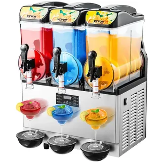 Vevor kommerzieller Frozen Drink Maker, 15 L x 3 Slush-Maschine mit drei Tanks, 180 Tassen Margarita-Smoothie-Maschine aus Edelstahl, Slush-Maker für Zuhause Partys Restaurants Cafés Bars