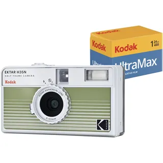 KODAK EKTAR H35N Halbformat-Filmkamera-Set mit Kodak Ultramax 24EXP-Rollfilm (Grün gestreift)