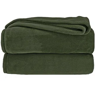heimtexland Kuscheldecke flauschig Flanell Wohndecke warm Oekotex Tagesdecke Überwurf Sofadecke fusselfrei Fleecedecke Super Soft Decke 130x170 cm Typ380 Oliv