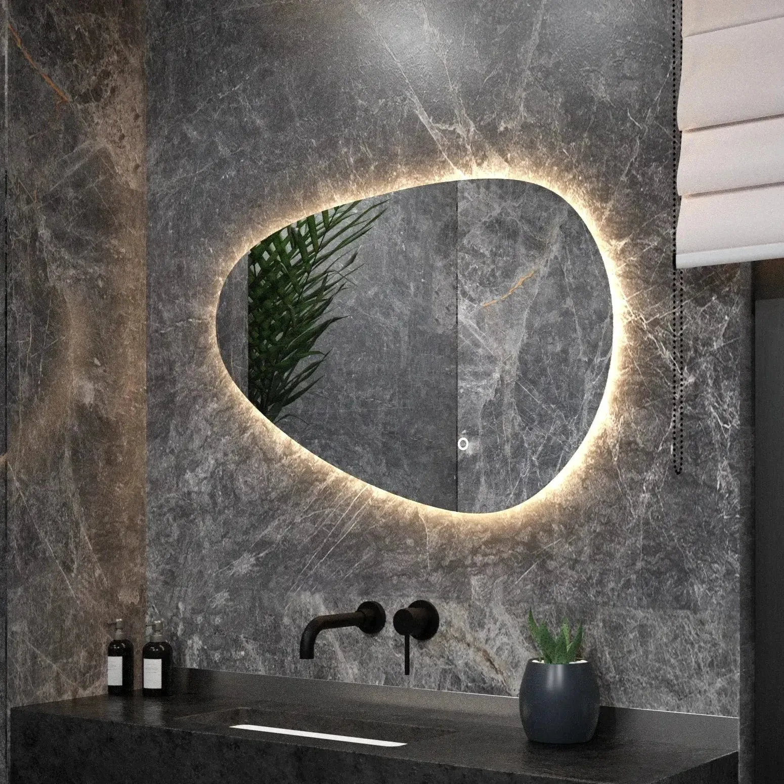 Badezimmerspiegel - 90x60cm Asymmetrisch - Rahmenlos