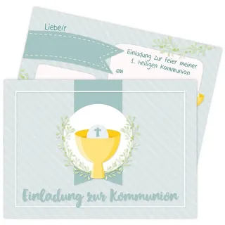 PAPIERDRACHEN Kommunionskarte 12 Einladungskarten zur Kommunion - Einladung zur Heiligen Kommunion, für Mädchen und Jungen -hochwertig gedruckt in DIN A6