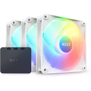 NZXT F120 RGB Core Dreierpackung – 3 × 120 mm nabenmontierte RGB-Lüfter mit RGB-Steuerung – 8 einzeln ansteuerbare LEDs – Halbtransparente Lüfterblätter – PWM-Steuerung – CAM-Software – Weiß