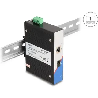 DeLock Industrie Gigabit Medienkonverter RJ45 zu SFP für Hutschiene (2 Ports), Netzwerk Switch, Schwarz