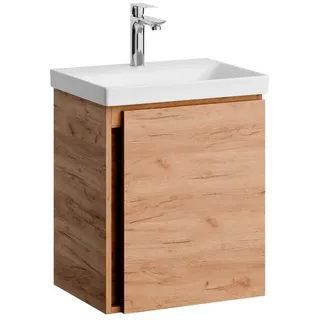 Planetmöbel Waschtisch mit Unterschrank 50 cm, Waschbeckenunterschrank hängend, Soft-Close, Badmöbel Set mit Waschbecken, Sonoma Eiche