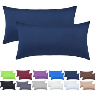 NatureMark 2er Set Jersey Kissenbezüge – Elastisch, weich, atmungsaktiv und hautfreundlich – Waschbare Kissenhülle - 40x80 – Navy Blau