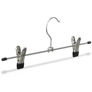 Relaxdays Hosenbügel Metall, 20er Set Rockbügel, Klemmbügel verstellbar, Kleiderbügel, HBT 9x35,5x2,5 cm, silber/schwarz