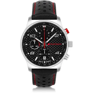 Audi Sport Audi Collection Chronograph Carbon Sport Armbanduhr Leder Uhr Herren, schwarz/Silber/rot 3102200600
