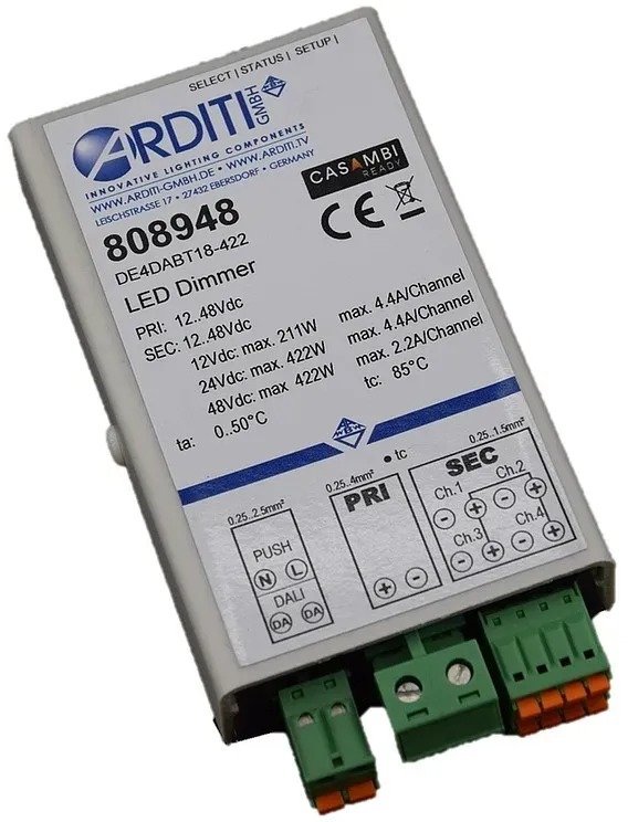 DALI Gateway CASAMBI GWLBT2N, Einbau, 12-24V DC, max. 422W, Eingang DALI + Taster / Ausgang CASAMBI, 4-Kanal ARD-808948