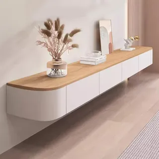 TV-Bänke Hängender TV-Schrank Weißer TV-Schrank Fürs Wohnzimmer Schwebender TV-Ständer Wandmontierte Multimedia-Konsole Mit Zwei Schubladen(140x24x20cm)