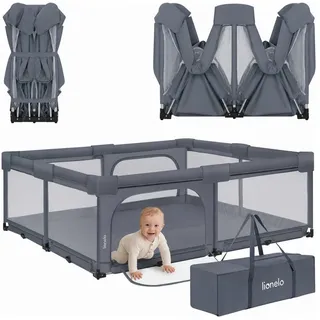 lionelo Florence XL Easy Fold Laufstall Baby 180 x 200 cm, Faltbares Laufgitter Baby, Ohne Montage Nutzbar, 2 Seiteneingänge mit Reißverschluss, Atmungsaktives Netz, Weiche Kanten, Transporttasche