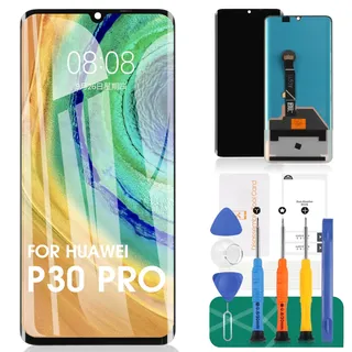 OLED für Huawei P30 Pro Bildschirm Ersatz LCD Display VOG-L29 VOG-L09 VOG-AL00 Touch Digitizer Sensor Kits Ohne Rahmen(Schwarz,mit Fingerabdruck, Curved Screen)