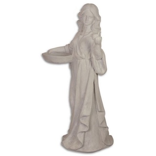 Casa Padrino Skulptur Figur / Skulptur Dame mit Vogelbad Weißgrau 45,5 x 45,3 x H. 96,2 cm - Garten Terrassen Deko
