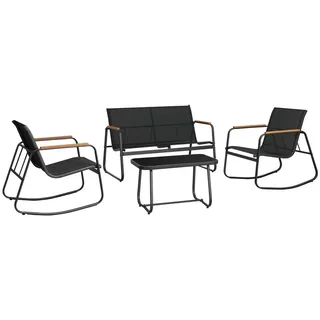 Songmics Gartenlounge-Set, (4-tlg), Balkonmöbel, 2 Schaukelstühle mit Tisch, Gartenbank schwarz