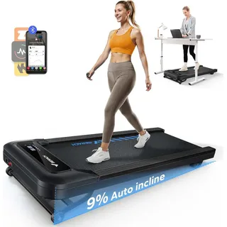 Merach Elektrisches Laufband tragbar – 2,5 PS leise & bürstenlos, Untertisch-Walking Pad mit Fernbedienung, LCD & Kinomap, für Zuhause & Büro - Schwarz