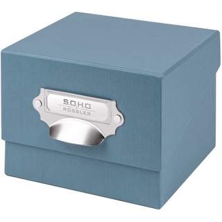 Rössler SOHO Foto Aufbewahrungsbox | Fotobox Aufbewahrungsbox mit Deckel | Organizer Box | Visitenkarten Aufbewahrung | Boxen Aufbewahrung | Storage Boxes | 17x15x13 cm | 1 Stück | Farbe: Blau | Denim