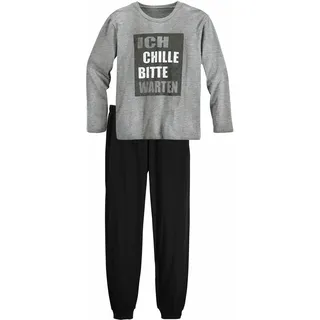 AUTHENTIC LE JOGGER Pyjama, (2 tlg., 1 Stück), Schlafanzug mit Spruch "Ich chille bitte warten" AUTHENTIC LE JOGGER meliert-grau-schwarz